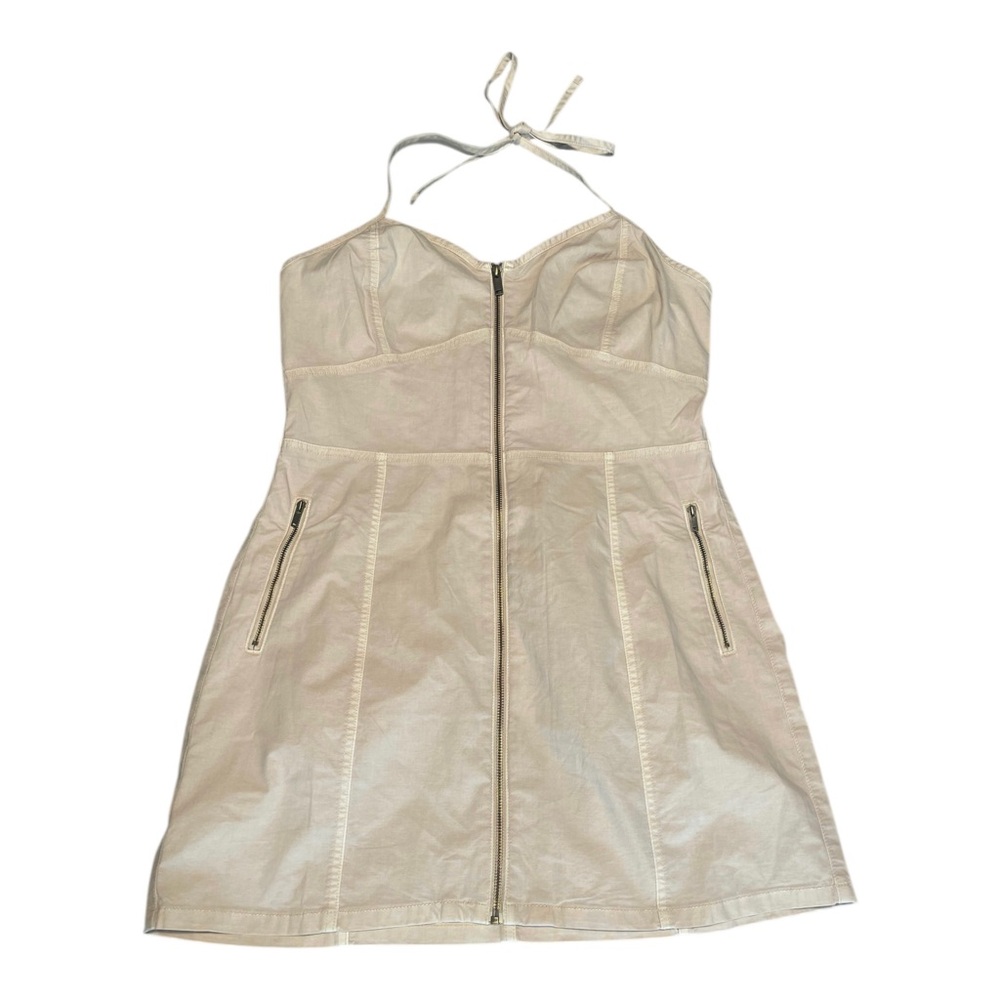 American Eagle Khaki Halter Mini Dress NEW Women’s 14 Full Zip Front Pockets